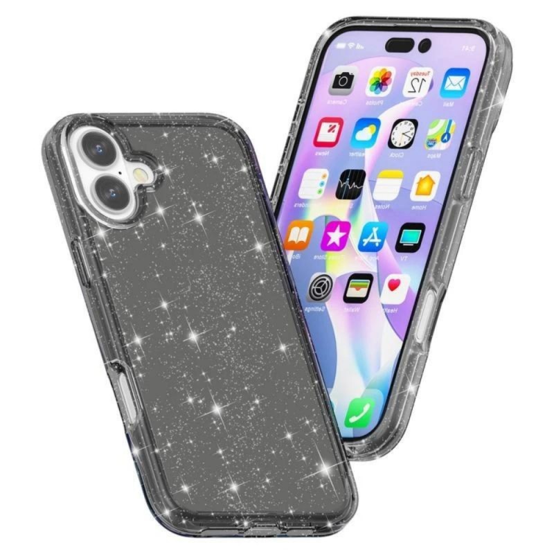 Силиконов кейс Shine 2 mm брокатен, За iPhone 16 (6.1), Черен