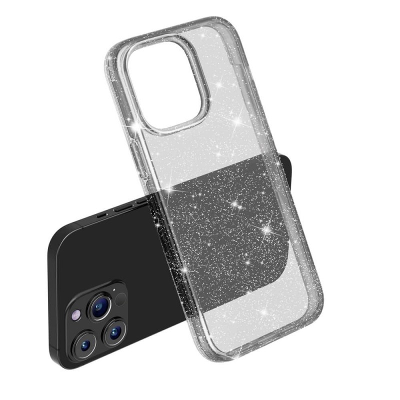 Силиконов кейс Shine 2 mm брокатен, За iPhone 16 Pro Max (6.9), Черен