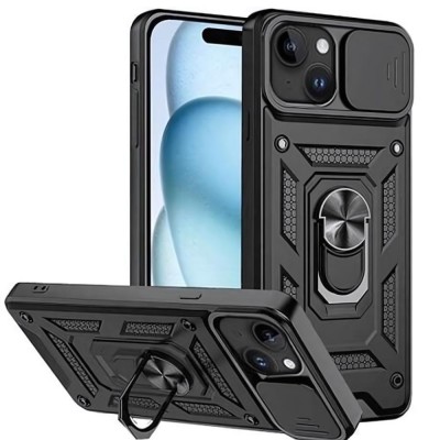 Силиконов твърд кейс bSmart Defender Slide, За iPhone 13 (6.1), Черен