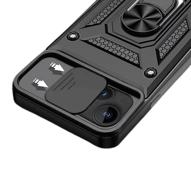 Силиконов твърд кейс bSmart Defender Slide, За iPhone 13 (6.1), Черен