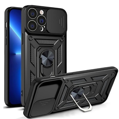 Силиконов твърд кейс bSmart Defender Slide, За iPhone 13 Pro (6.1), Черен