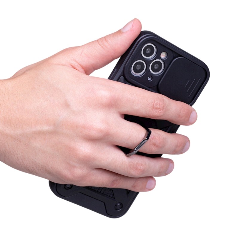 Силиконов твърд кейс bSmart Defender Slide, За iPhone 13 Pro (6.1), Черен