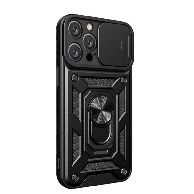 Силиконов твърд кейс bSmart Defender Slide, За iPhone 13 Pro Max (6.7), Черен