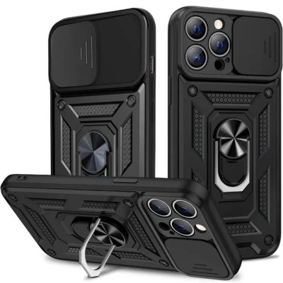 Силиконов твърд кейс bSmart Defender Slide, За iPhone 14 Pro (6.1), Черен