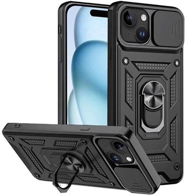 Силиконов твърд кейс bSmart Defender Slide, За iPhone 15 (6.1), Черен