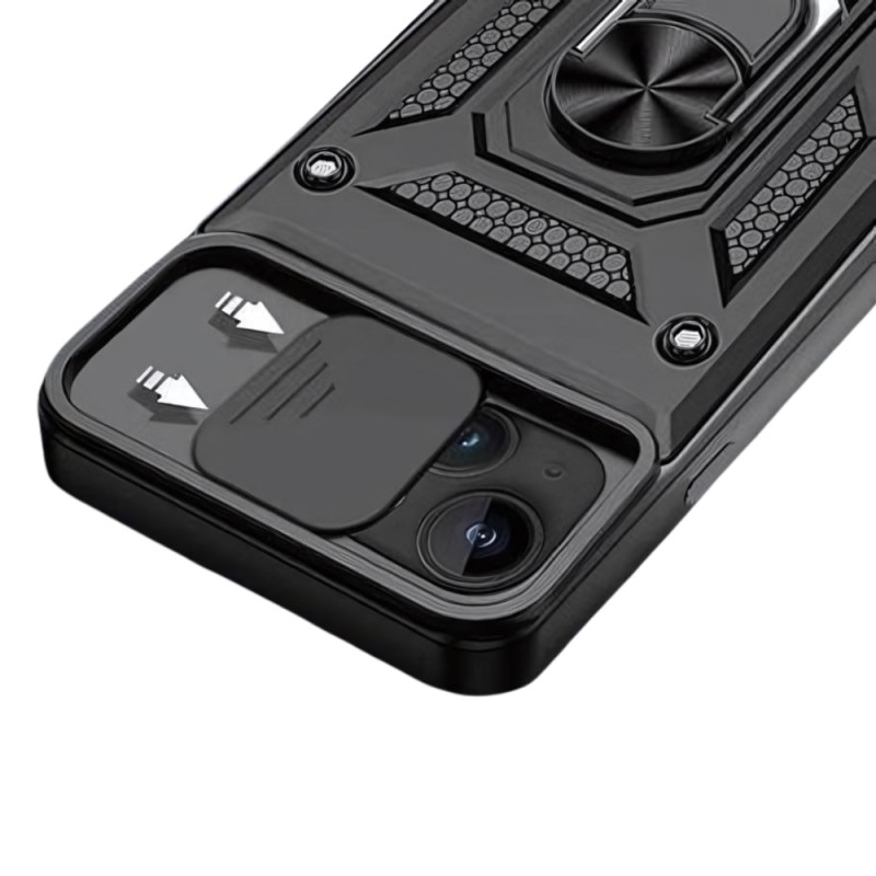 Силиконов твърд кейс bSmart Defender Slide, За iPhone 15 Plus (6.7), Черен