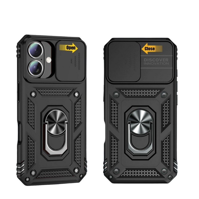 Силиконов твърд кейс bSmart Defender Slide, За iPhone 16 Plus (6.7), Черен