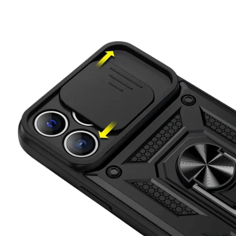 Силиконов твърд кейс bSmart Defender Slide, За iPhone 16 Pro Max (6.9), Черен