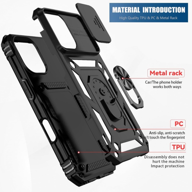 Силиконов твърд кейс bSmart Defender Slide, За iPhone 16e, Черен