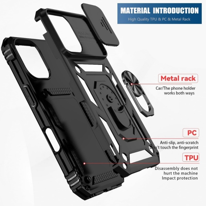 Силиконов твърд кейс bSmart Defender Slide, За iPhone 17 (6.3), Черен