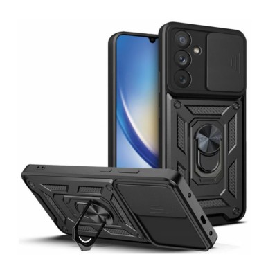 Силиконов твърд кейс bSmart Defender Slide, За Samsung Galaxy A14 4G/5G (A145F/A146B), Черен
