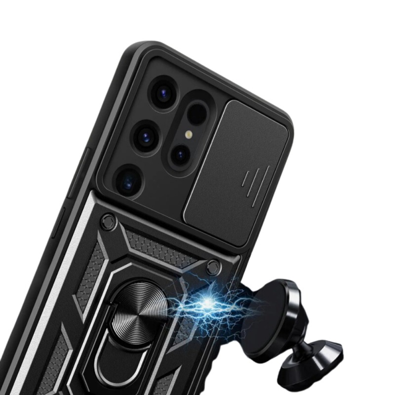 Силиконов твърд кейс bSmart Defender Slide, За Samsung Galaxy S23 Ultra (S918B), Черен