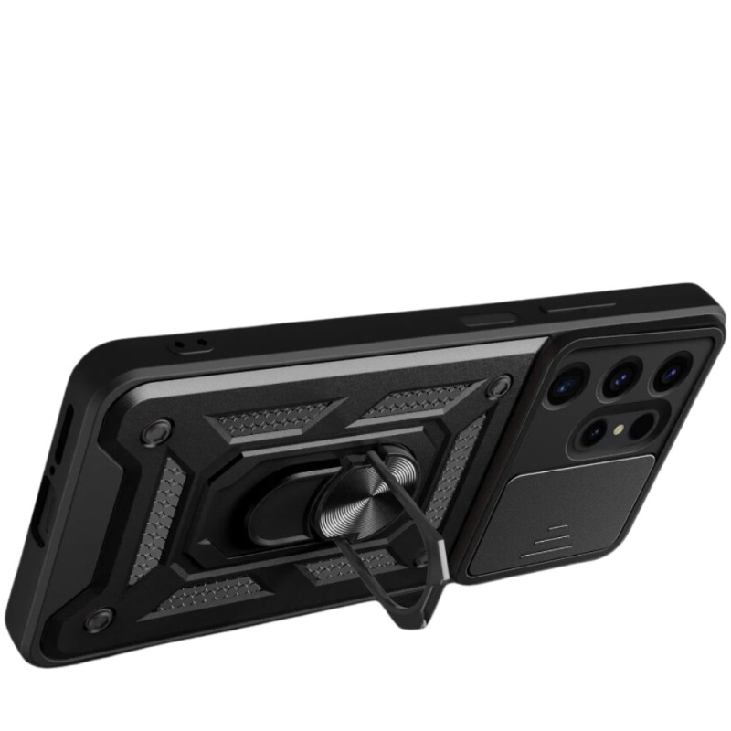 Силиконов твърд кейс bSmart Defender Slide, За Samsung Galaxy S23 Ultra (S918B), Черен