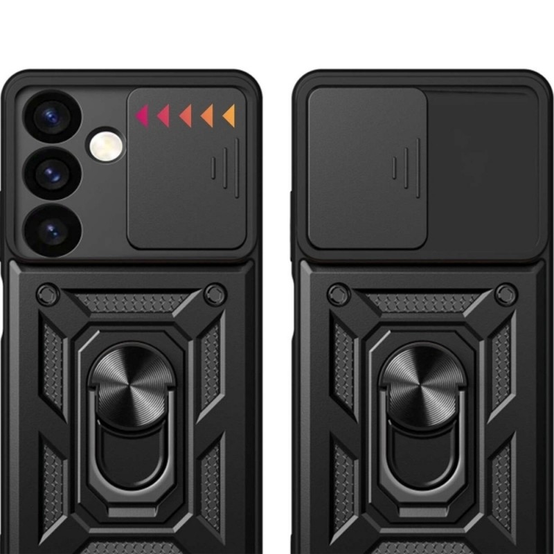 Силиконов твърд кейс bSmart Defender Slide, За Samsung Galaxy S25 FE, Черен