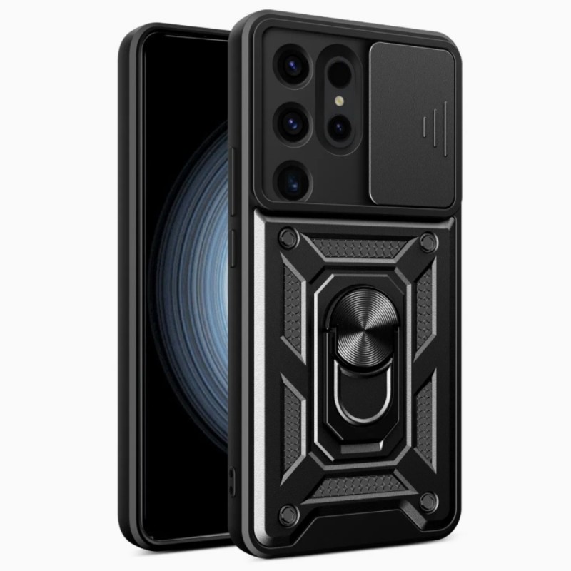 Силиконов твърд кейс bSmart Defender Slide, За Samsung Galaxy S25 Ultra, Черен
