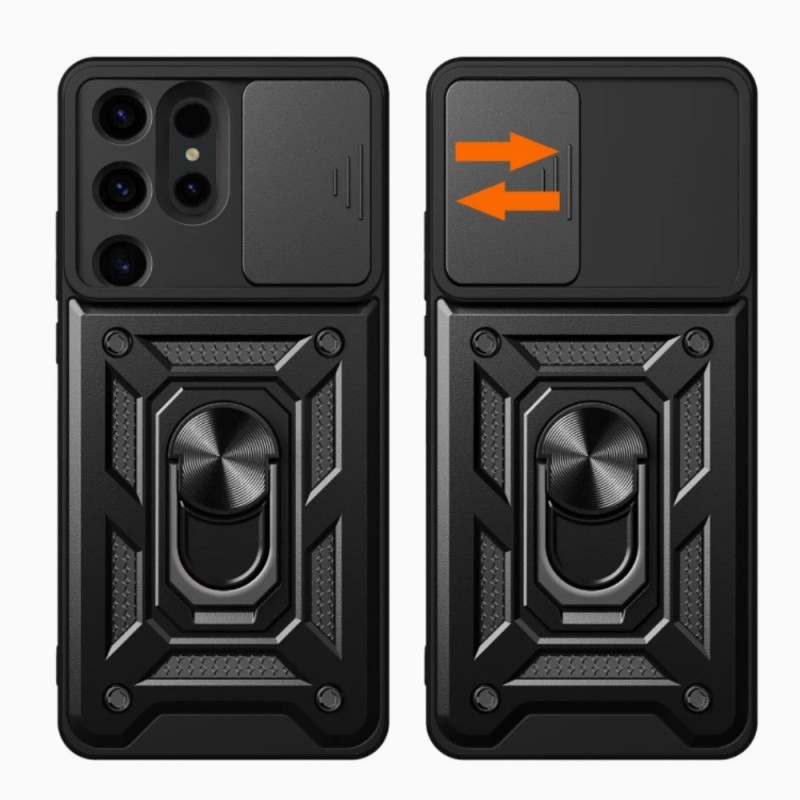Силиконов твърд кейс bSmart Defender Slide, За Samsung Galaxy S25 Ultra, Черен