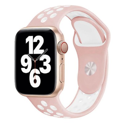 Силиконова каишка на дупки bSmart за часовник Apple iWatch 42/44/45/46/49mm, Пепел от рози/Бяла