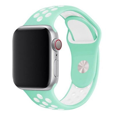 Силиконова каишка на дупки bSmart за часовник Apple iWatch 42/44/45/46/49mm, Ментова/Бяла
