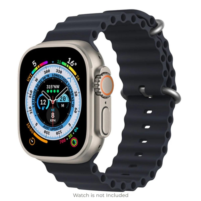 Силиконова магнитна каишка с дупки Ocean Band за Apple iWatch 42/44/45/49mm, Черен