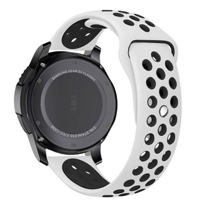 Силиконова каишка с дупки bSmart универсална за часовник Samsung, Huawei и др., 22mm, Бяла/Черна
