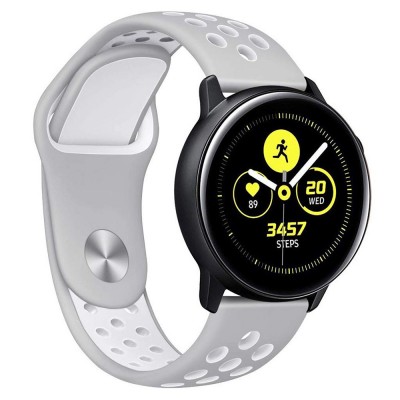 Силиконова каишка с дупки bSmart универсална за часовник Samsung, Huawei и др., 22mm, Сива/Бяла