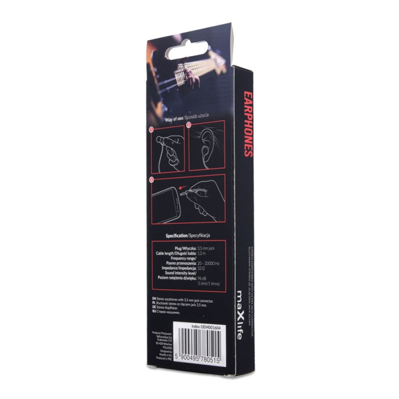 Слушалки 3.5 mm Maxlife MXEP-01, Черни