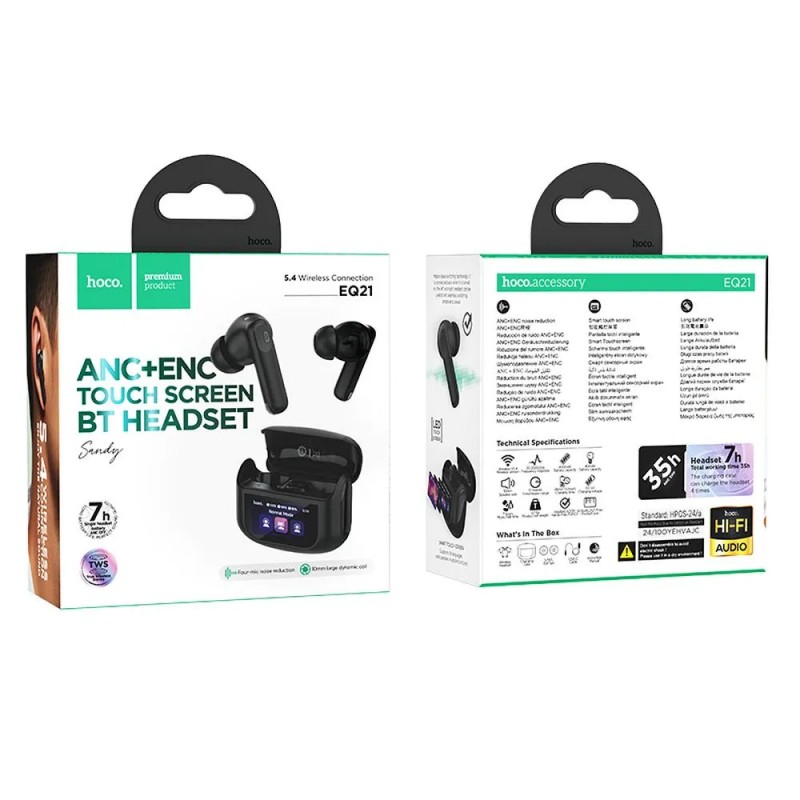 Слушалки Bluetooth безжични Hoco TWS ANC ENC EQ21 с тъчскрийн, черни