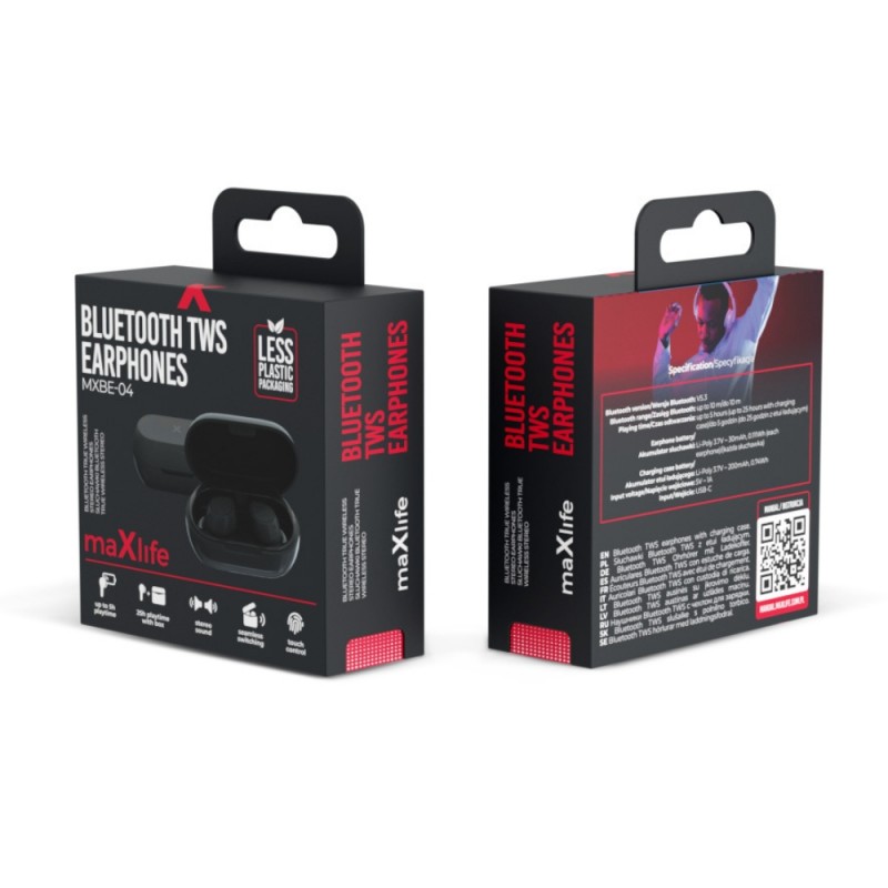 Слушалки Bluetooth безжични Maxlife TWS MXBE-04, Черни