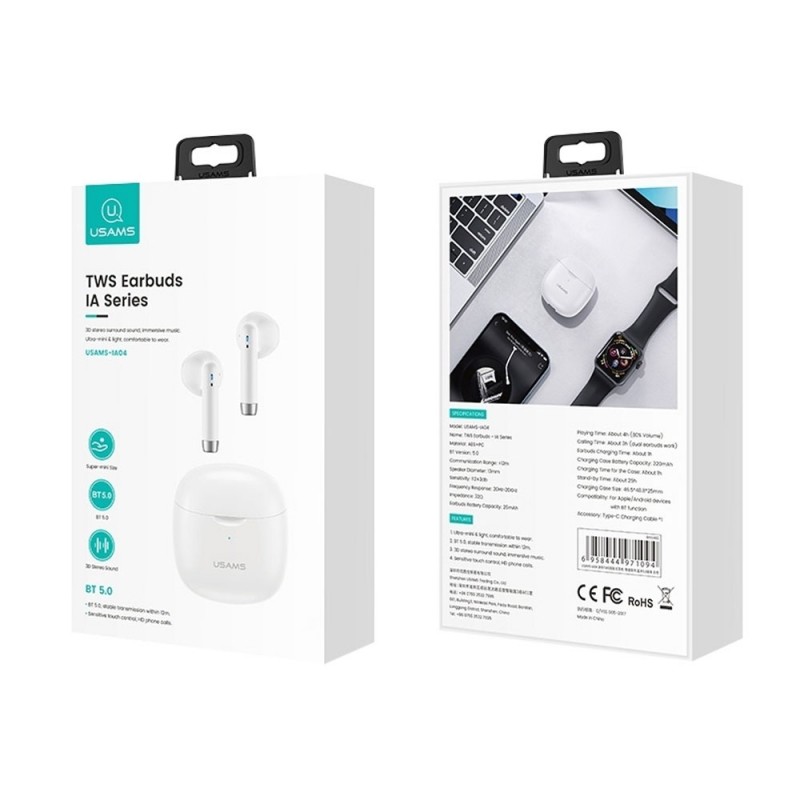 Слушалки Bluetooth безжични USAMS IA04, Бели