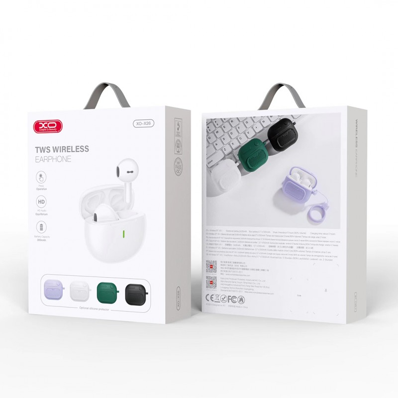 Слушалки Bluetooth безжични XO X26, с черен силиконов кейс, Бели