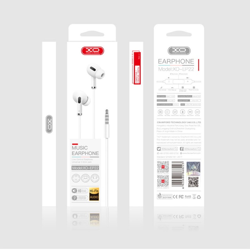Слушалки HF 3.5 mm XO EP22, Черни