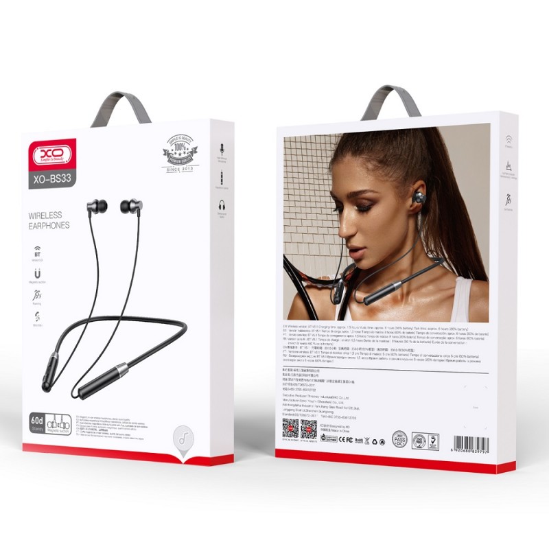 Спортни слушалки Bluetooth безжични XO BS33, Черни