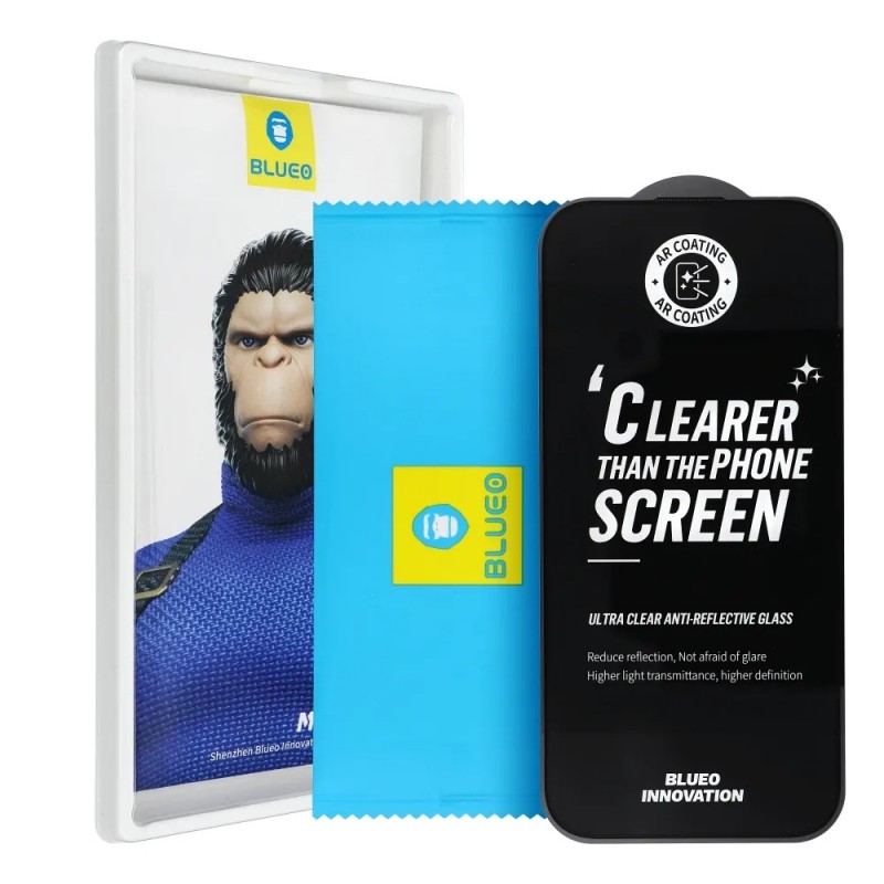 Стъклен протектор за дисплей Blueo 5D Full Premium Anti-Reflex с цяло лепило, За iPhone 16 Pro (6.3), Черен