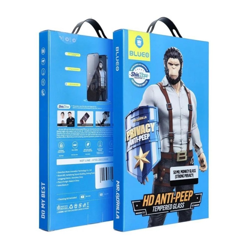 Стъклен протектор Blueo 5D Full Strong Privacy с цяло лепило, За iPhone 17 (6.3), Черен