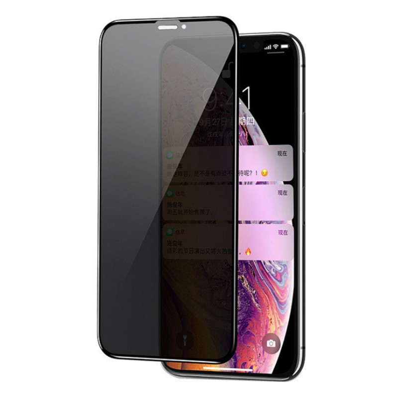 Стъклен протектор за дисплей MBX 5D Full Privacy с цяло лепило, За iPhone 11 Pro (5.8), Черен