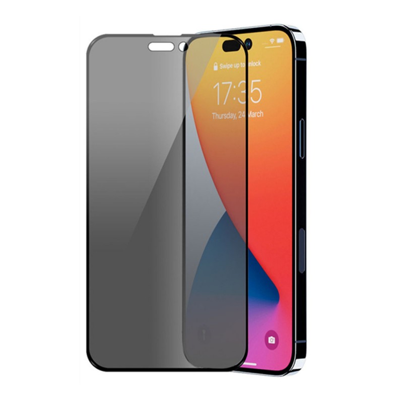 Стъклен протектор за дисплей MBX 5D Full Privacy с цяло лепило, За iPhone 14 Pro Max (6.7), Черен