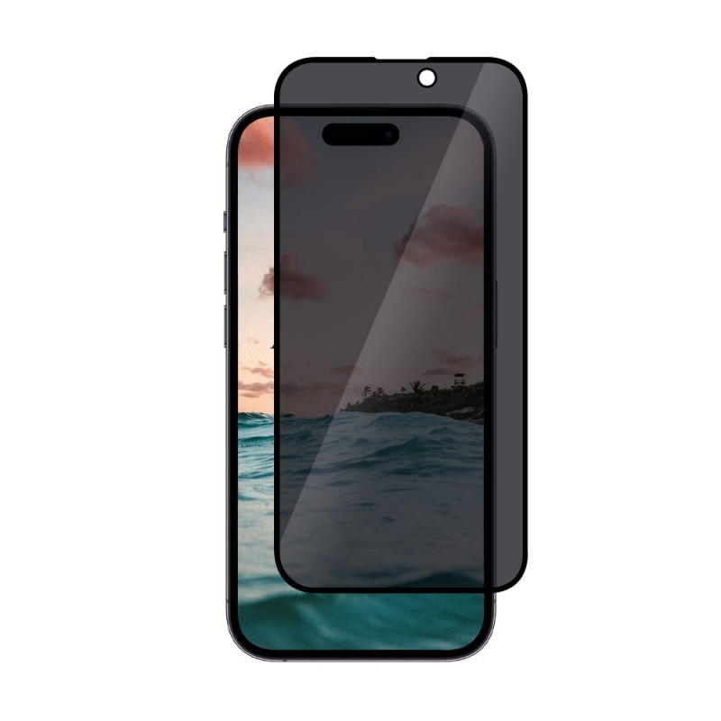 Стъклен протектор за дисплей MBX 5D Full Privacy с цяло лепило, За iPhone 15 (6.1), Черен