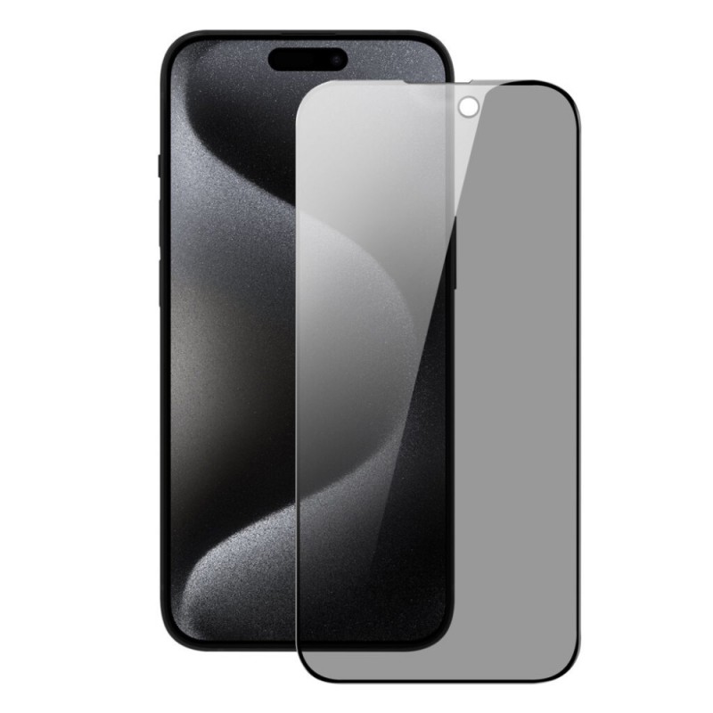 Стъклен протектор за дисплей MBX 5D Full Privacy с цяло лепило, За iPhone 15 Pro Max (6.7), Черен