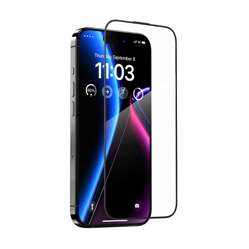 Стъклен протектор за дисплей OG 5D Slim с цяло лепило, За iPhone 15 (6.1), Черен