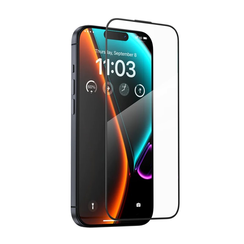 Стъклен протектор за дисплей OG 5D Slim с цяло лепило, За iPhone 15 Pro Max (6.7), Черен