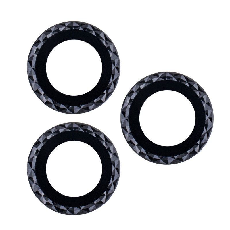 Стъклен протектор с метални рингове ромбоидни за задна камера MBX за Apple iPhone 15, 15 Plus, Черен