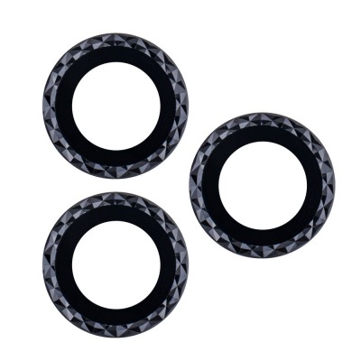 Стъклен протектор с метални рингове ромбоидни за задна камера MBX за Apple iPhone 15 Pro, 15 Pro Max, Черен