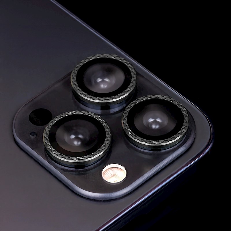 Стъклен протектор с метални рингове ромбоидни за задна камера MBX за Apple iPhone 15 Pro, 15 Pro Max, Черен