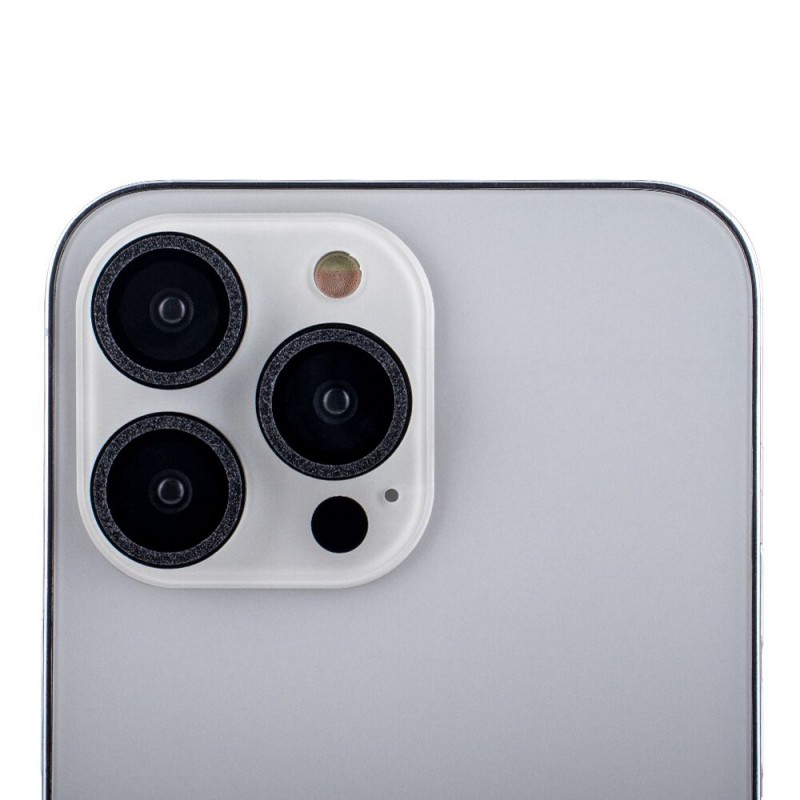 Стъклен протектор с метални рингове с брокат за задна камера MBX за Apple iPhone 15 Pro, 15 Pro Max, Черен