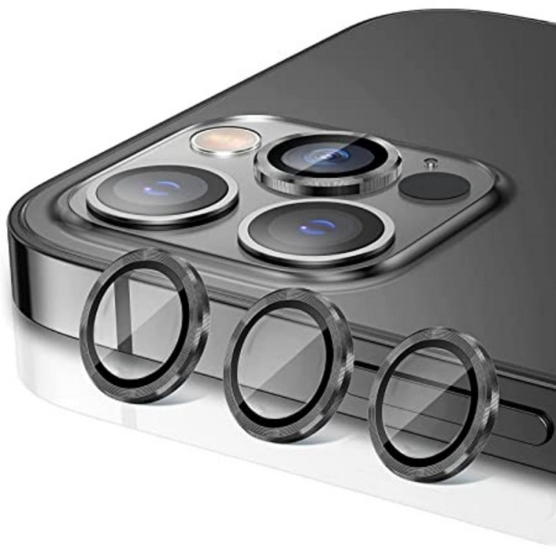 Стъклен протектор с метални рингове за задна камера MBX за Apple iPhone 13 Pro, 13 Pro Max, Черен