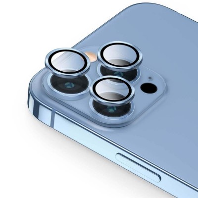 Стъклен протектор с метални рингове за задна камера MBX за Apple iPhone 13 Pro, 13 Pro Max, Син
