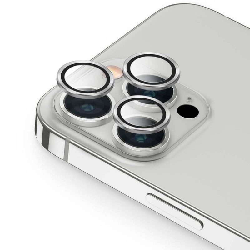 Стъклен протектор с метални рингове за задна камера MBX за Apple iPhone 13 Pro, 13 Pro Max, Сребрист