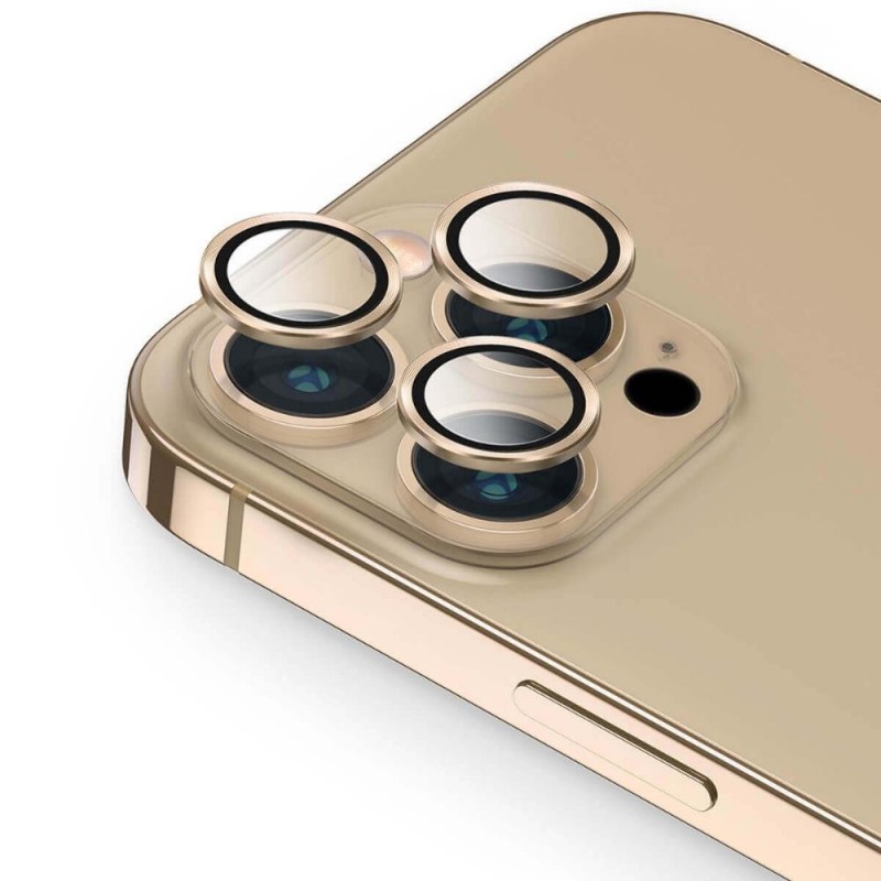 Стъклен протектор с метални рингове за задна камера MBX за Apple iPhone 13 Pro, 13 Pro Max, Златист