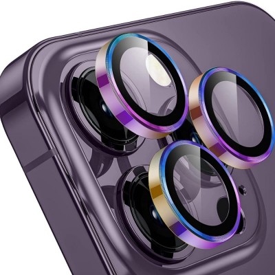 Стъклен протектор с метални рингове за задна камера MBX за Apple iPhone 14 Pro, 14 Pro Max, Многоцветен