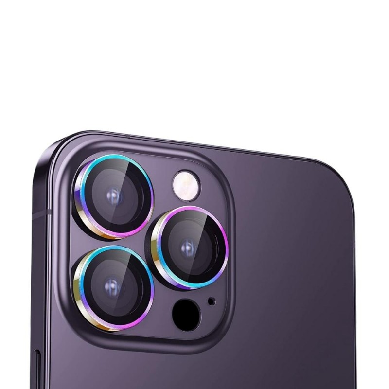 Стъклен протектор с метални рингове за задна камера MBX за Apple iPhone 14 Pro, 14 Pro Max, Многоцветен